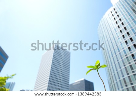Growth image of plant and building