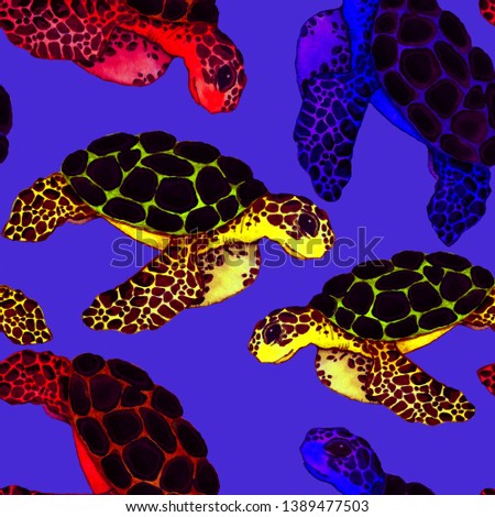 Watercolor seamless pattern with turtle. Summer exotic print. Can be used for any kind of design. 