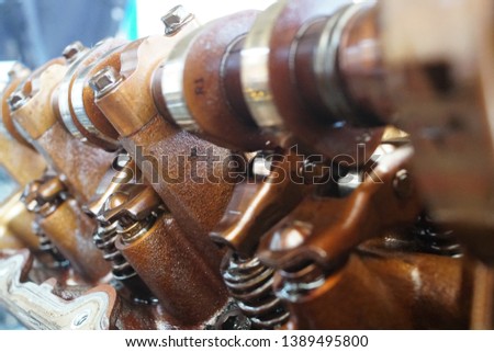 car engine close-up with beautiful gold color