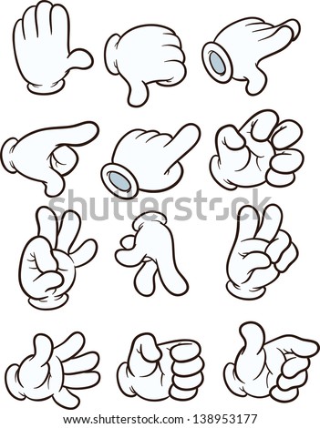 Cartoon gloved hands. Vector clip art illustration. Each on a separate layer.