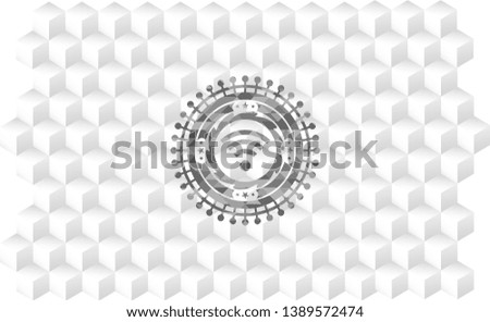 wifi signal icon inside retro style grey emblem with geometric cube white background