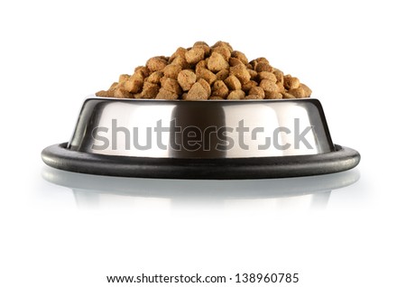 Cats and dogs dry food  in the stainless steel bowl Royalty-Free Stock Photo #138960785