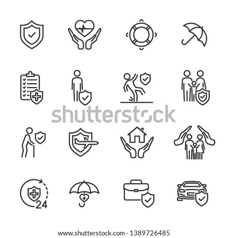 Vector set of insurance line icons. Royalty-Free Stock Photo #1389726485