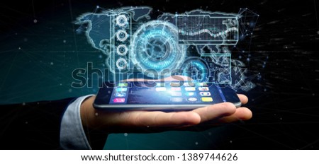 View of a Man holding a Technology interface 3d rendering