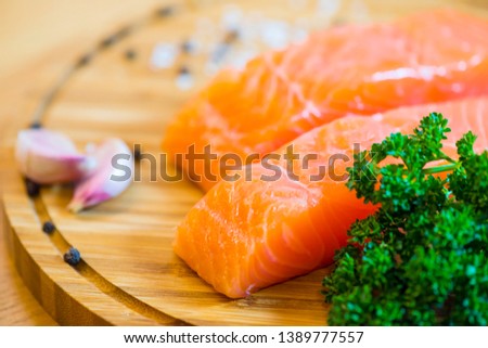 Salmon fish steck on the cutting board