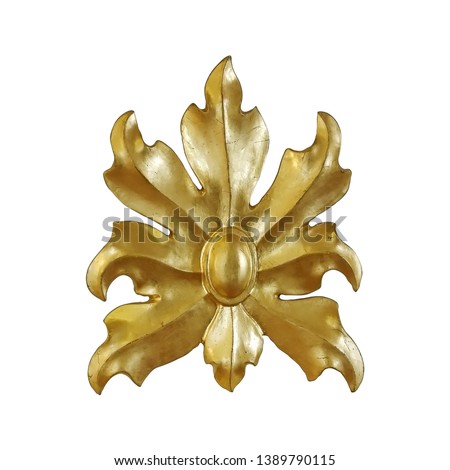 Golden decorative floral element isolated on white background. Design element with clipping path