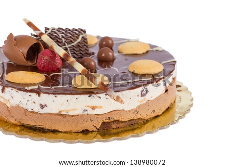 Chocolate ice cream cake with biscuits isolated
