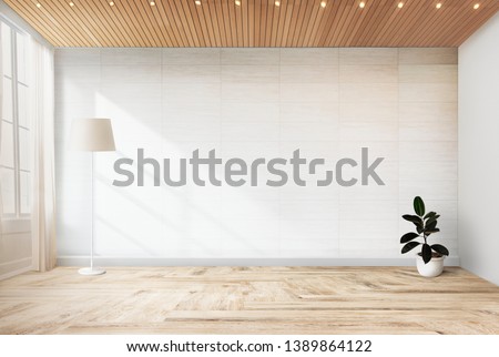 Lamp and a plant in an empty room wall mockup Royalty-Free Stock Photo #1389864122