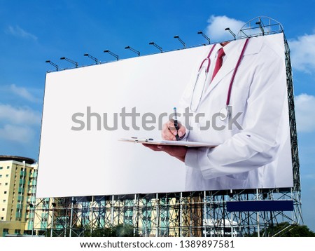 Doctor on billboard with white space for advertising