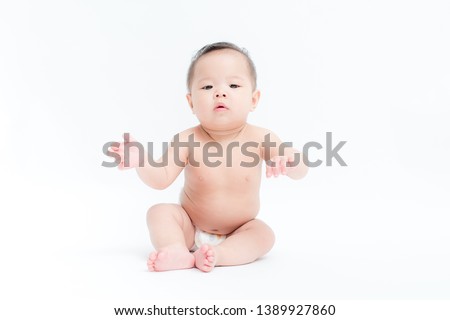 6 months old baby on white background