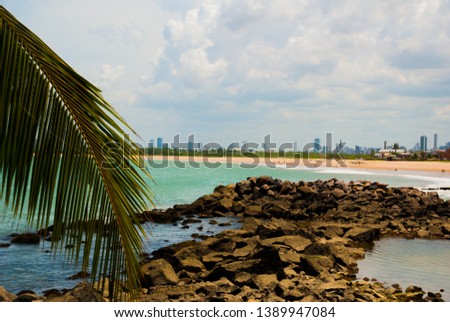 Olinda, Pernambuco, Brazil: Beautiful landscape overlooking the beach in Olinda. Swimming is dangerous here swim sharks. In the distance, Recife city
