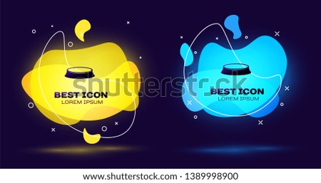Black Pet food bowl for cat or dog icon isolated on blue background. Set of liquid color abstract geometric shapes. Vector Illustration