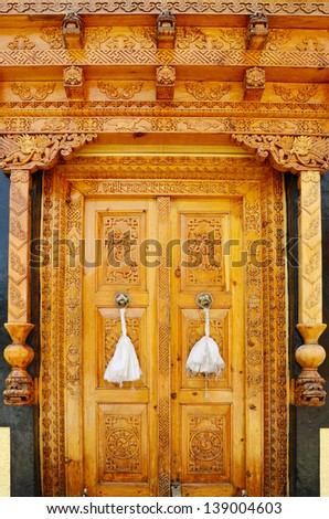 Old wood door in Buddhist monastery