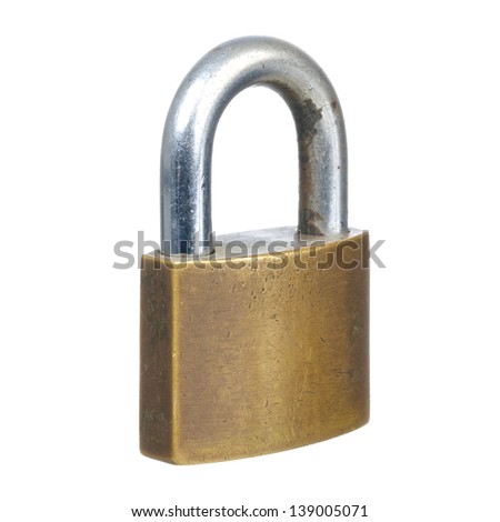 close up shot of old lock isolated on a white background