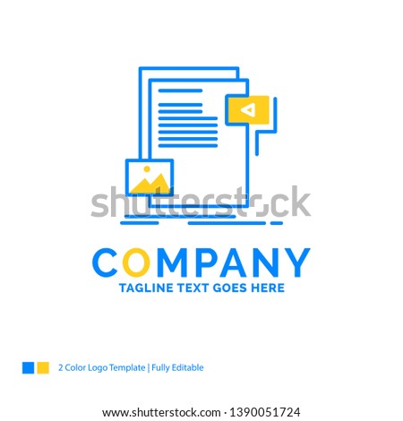 data, document, file, media, website Blue Yellow Business Logo template. Creative Design Template Place for Tagline.