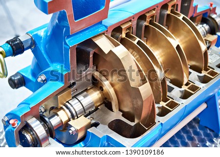 Industrial multi-stage centrifugal pump in cross section Royalty-Free Stock Photo #1390109186