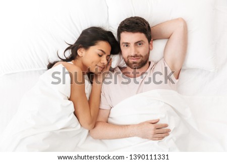 Lovely Couple In Bed Lying In Bedroom Images And Stock