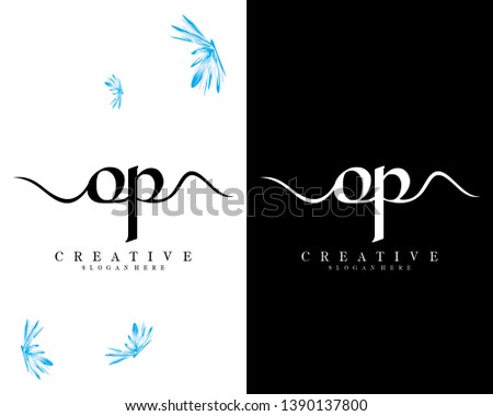 creative script font letter op, po logo design template vector