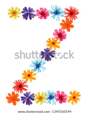 Watercolor letter Z of a wildflowers. best monogram for design posters