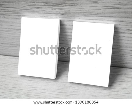 mock up blank business white cards for branding on wood