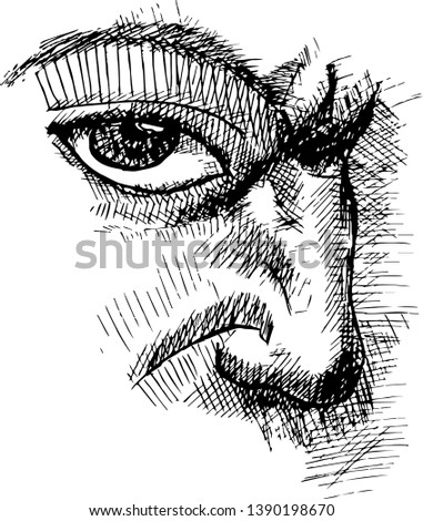 Illustration of eye, nose, frowning eyebrow technique.