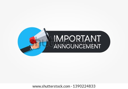 Important Announcement Warning Megaphone Label Royalty-Free Stock Photo #1390224833