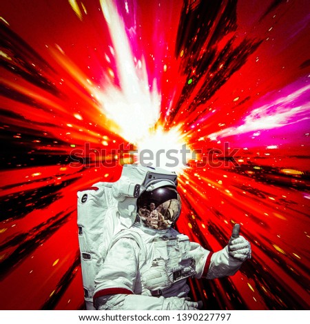 Spaceman and hyperjump. Motion background. The elements of this image furnished by NASA.

