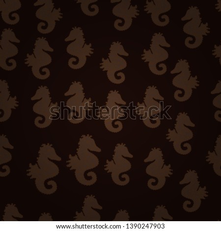 Cute girly seamless pattern drawn by hand. Clip Art. Suitable for fabric, paper. Watercolor. In simple style. Seahorse isolated on purple, brown and gray background. Picture. Illustration. Vector.