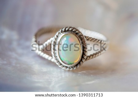 Beautiful silver ring with natural opal gemstone