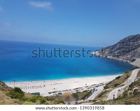 Picture of a Greek beach with the blue sky above. 