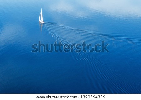 luxury yacht sailing on opened sea. aerial view. drone shot. picture with space for text