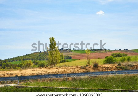 Landscape in spring with fields full of brown and green colors
