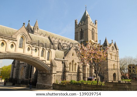Christ Church Cathedral in Dublin, Ireland in spring Royalty-Free Stock Photo #139039754