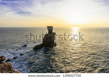 Sunset on the Atlantic ocean coast of Peniche village, Portugal