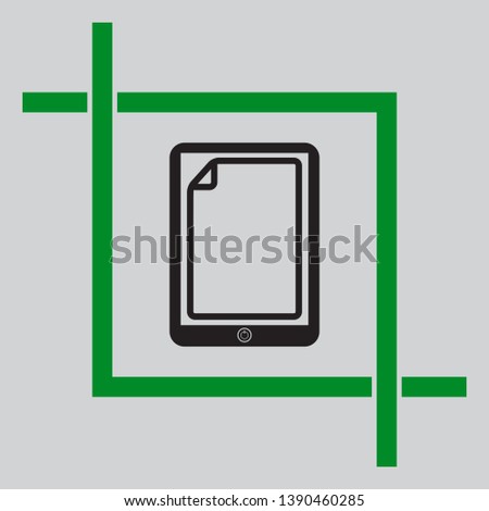 Protective sticker on the screen. Black icon inside green crop tool at light gray background