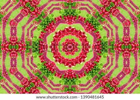 abstract background of flower pattern of a kaleidoscope. red green background fractal mandala. abstract kaleidoscopic arabesque. geometrical ornament  floral pattern