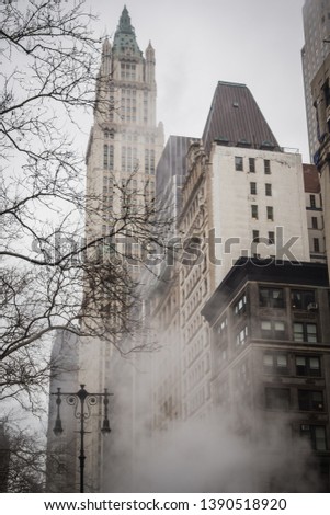 Smoky streets of Manhattan a gray day at the end of winter in New York