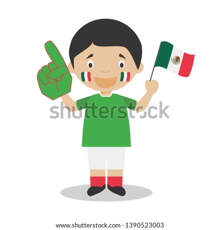 National sport team fan from Mexico with flag and glove Vector Illustration