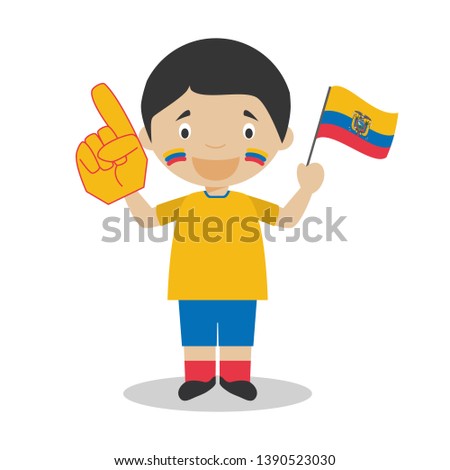 National sport team fan from Ecuador with flag and glove Vector Illustration