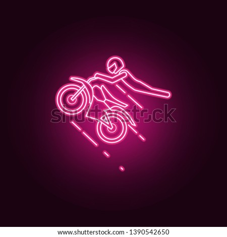 Motorcyclist in a jump neon icon. Elements of bigfoot car set. Simple icon for websites, web design, mobile app, info graphics