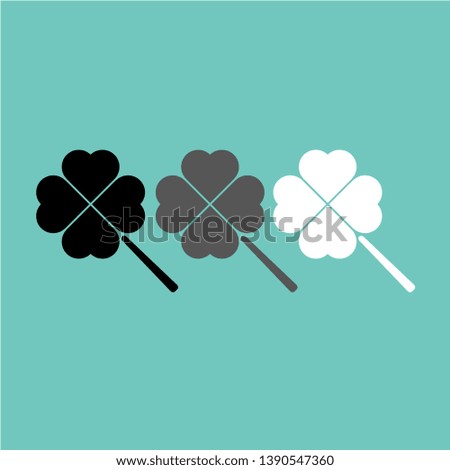 Clover three leaves color black gray white background blue flat style