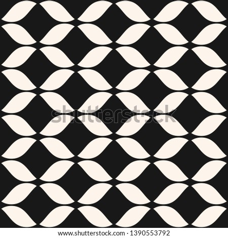 Vector seamless pattern, simple black and white geometric texture. Monochrome ornament of mesh, lattice, grid, curved net. Abstract repeat background. Design for decoration, print, textile, wallpapers