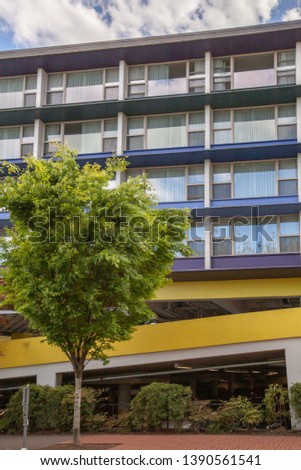blue yellow colorful building in portland oregon architecture design exterior