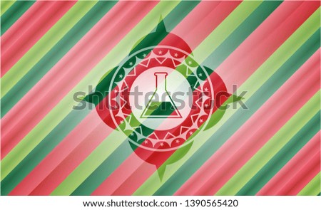 test tube icon inside christmas colors style badge.