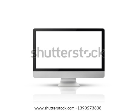 new model of computer display with blank white screen isolated on white background