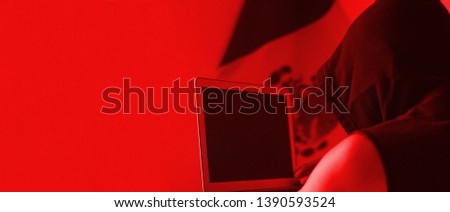 Hacker with laptop with Mexican flag background