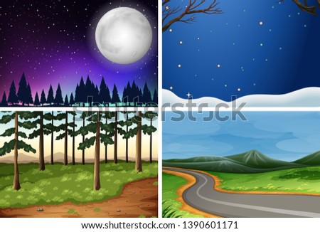 Set of nature landscape illustration