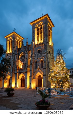 San Fernando Cathedral And Christmas Tree Main Plaza - San Antonio Texas