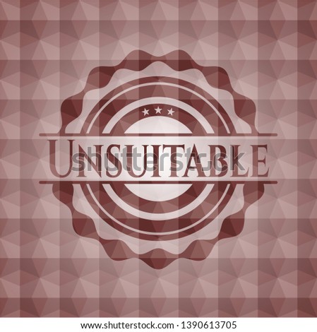 Unsuitable red seamless badge with geometric pattern background.