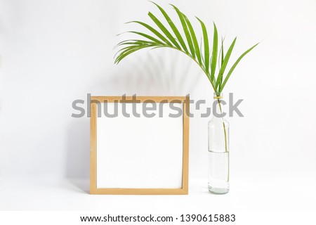 blank square frame with palm leaf